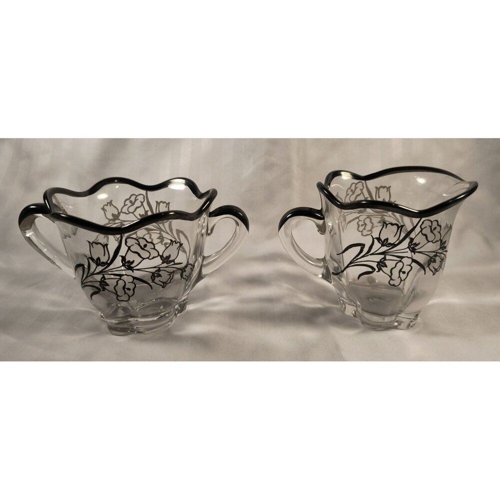 SOLD - Duncan Miller Canterbury Vintage Cream & Sugar Set Floral Embossed